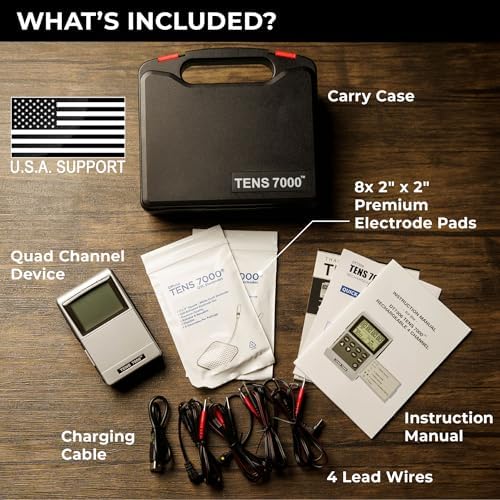 TENS 7000 Pro Rechargeable Tens Unit Muscle Stimulator, 4 Channels, Back Pain Relief, 8 Electrodes/Unit Pads, EMS and TENS Machine, Muscle Recovery & Growth, Stim Machine, Electrotherapy - Image 2