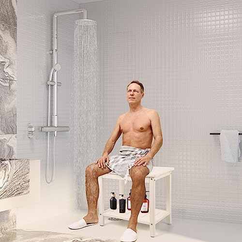 Apolimi HDPE Shower Bench, Shower Stool with Storage Shelf 2-Tier Spa Stool for Inside Shower,Water Resistant & Non-Slip Design Shower Seat (White L Size) - Image 2