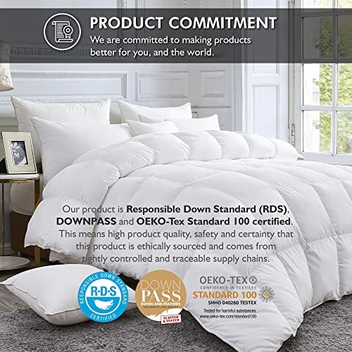 Luxurious White Solid Medium Weight, Palatial King Size Goose Feathers Down Comforter for All-Season Weather, 120 X 98 inches, Premium Baffle Box, 100% Egyptian Cotton Cover, 85 oz. Fill Weight - Image 3