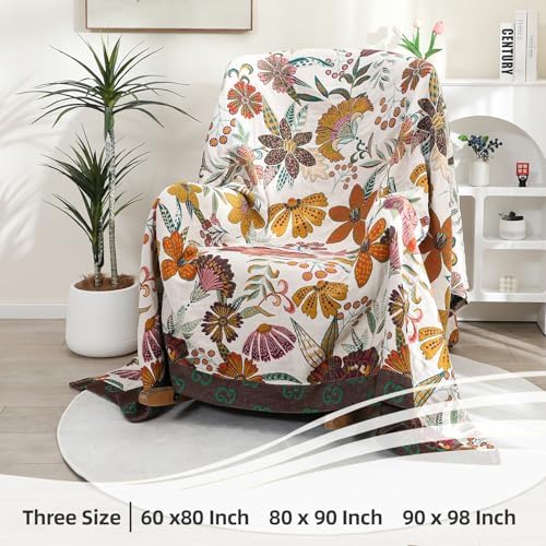 VANJOROY King Boho Throw Blanket for Bed, 100% Cotton Muslin Soft Throw-Floral Farmhouse Rustic Decor Blanket for Couch Sofa Quilt and Gift, 91" x 98"-BeigeWhite - Image 5