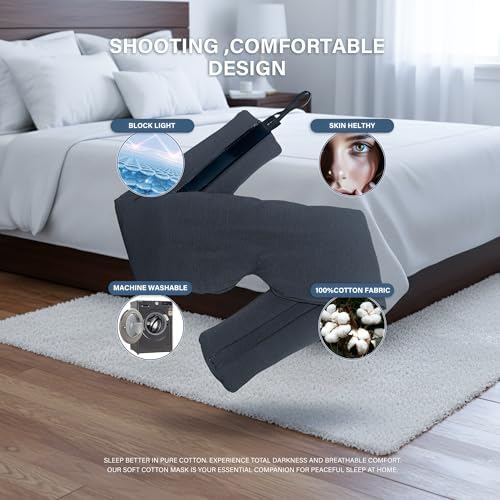 Cotton Sleep Mask for Side Sleepers with Contoured Nose Design, Blackout Eye Mask for Sleeping, Soft Breathable Light Blocking for Men Women, Full Coverage Eye Mask with Ear Covers for Travel - Image 5