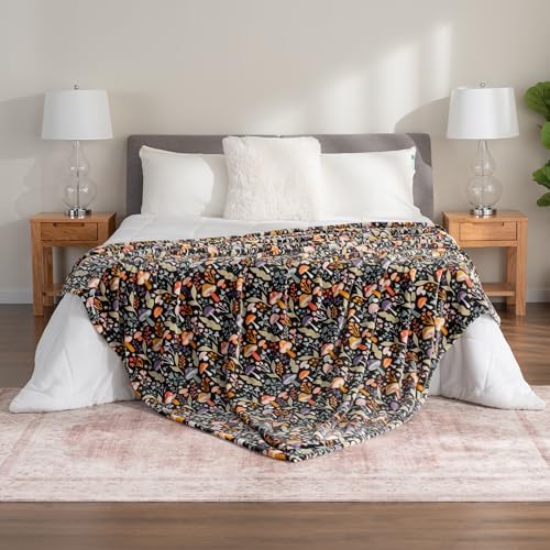 Berkshire Blanket-Classic Heavyweight Warm Soft Printed VelvetLoft® Plush Blanket, King Size Soft Fuzzy Blanket for Couch Sofa Bed, Mushroom Cutie Charcoal, 90in x 108in - Image 5