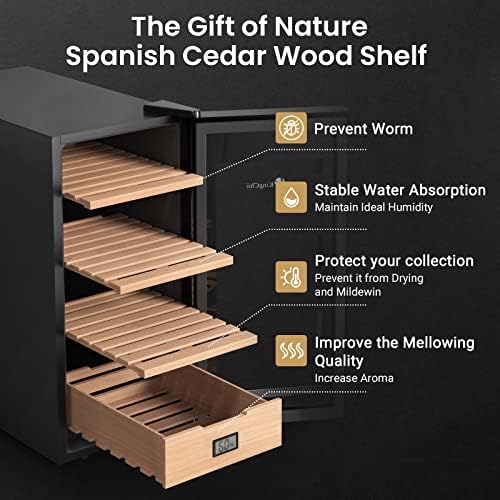 KingChii 26L Electric Cigar Humidors with Temperature Control System, Cigar Cabinet with Spanish Cedar Wood Shelves & Hygrometer, Gifts for Men (4 Layers 200 Capacity) - Image 4