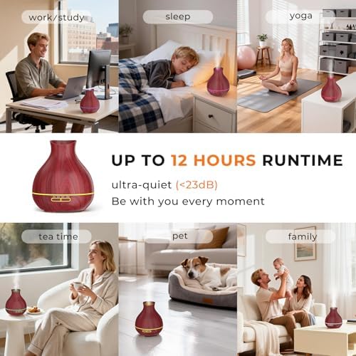 Aromatherapy Essential Oil Diffuser 550ml 12 Hours Wood Grain Aroma Diffuser with Timer Cool Mist Humidifier for Large Room, Home, Baby Bedroom, Waterless Auto Shut-off,7 Colors Lights Changing - Image 3