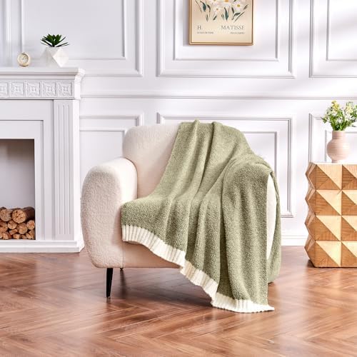CozeCube Reversible Knitted Throw Blanket,Olive Green White Melange 50"x60" - Image 2