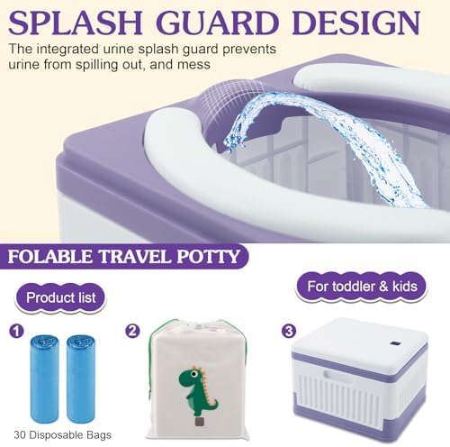 Fabulas Portable Potty for Toddler Travel, Foldable Travel Potty Training Toilet Seat for Kids Boys Girls, Emergency Mobile Toilet In Car for Camping, Outdoor, Indoor, with 30 Disposable Bags, Purple - Image 6