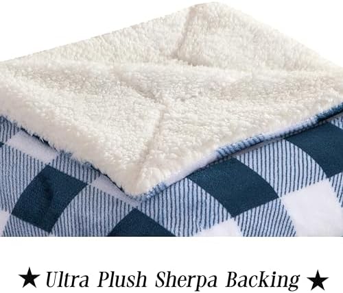 Elegant Comfort Luxury Ultra-Plush Velvet Touch Buffalo Plaid Fleece Throw - Soft, Warm, Cozy Micromink Sherpa-Backing Reversible Blanket for Bed, Sofa and Couch, Buffalo Navy - Image 4