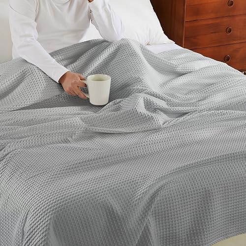 100% Egyptian Cotton Waffle Weave Throw Blanket for Bed Couch Sofa Home Decor, Soft Lightweight Bed & Couch Blanket for All Seasons (Light Grey - King Size - 104 * 90") - Image 6