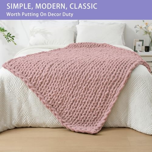 Bigacogo Chunky Knit Throw Blanket for Couch, 40x60 inches, Dusty Pink - Image 3