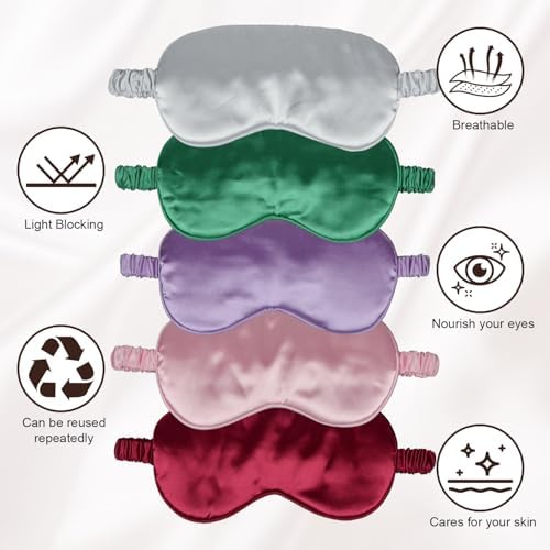 1 Pack Silk Sleep Mask, Soft Silk Eye Blindfold with Elastic Strap for Night Sleeping Travel and Nap, Unisex (Pink) - Image 3
