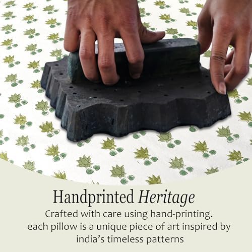 CPC Lotus Meadow Hand Block Print 100% Cotton Ruffle Throw Pillow Cover 20x20 inch with Hidden Zipper Decorative for Couch, Bed, Sofa, Farmhouse, Cottagecore Decor Gift Christmas Fall Thanksgiving - Image 3