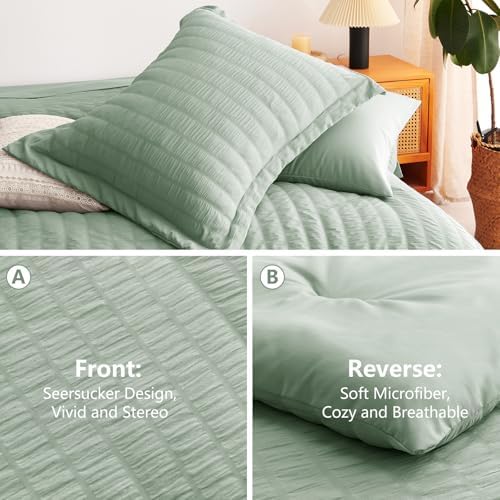 CozyLux Full Size Comforter Set 7 Pieces Sage Green Seersucker Bed in a Bag - Image 4