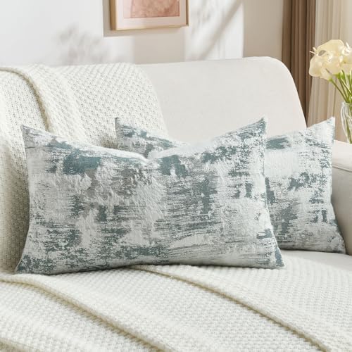 FUTEI Pack of 2 Faux Cashmere Throw Pillow Covers 12x20 Inch,Teal White by FUTEI