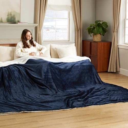 Bedsure GentleSoft Sherpa Fleece Cal King Blankets for Bed, Non-Heated, Thick and Warm Oversized Throw for Women and Men, Soft Fuzzy Plush Large Blanket for Winter, Navy, 112x98 Inches - Image 4