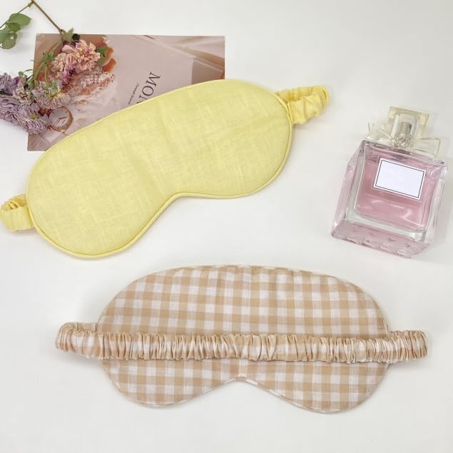 Sleep Mask Pure Linen Eye Mask, with Elastic Band,Comfort Sleeping Shade for Nighttime Sleeping, Traveling,Side Sleeper Eye Cover Cooling with Travel Bag Gift Package (Honey) - Image 5
