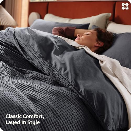 Bedsure PureWoven Cotton Waffle Weave Duvet Cover, King, Duvet Cover Only - Image 6