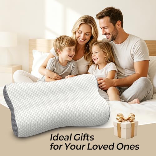 Cervical Neck Pillow for Pain Relief, Contour Memory Foam Pillows for Sleeping, Ergonomic Pillow Orthopedic Cooling Pillow Bed Pillow Neck Support for Side Back Stomach Sleepers (Off White&Gray) - Image 7