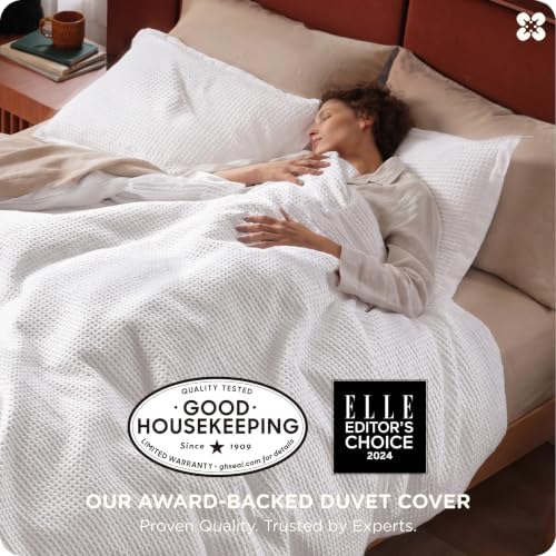 Bedsure PureWoven Cotton Waffle Weave Duvet Cover, 3 Pieces, Bright White - Image 2