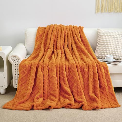 Aganear Fleece Throw Blanket for Couch,Fall Boho Blankets,50"x60" Orange - Image 5