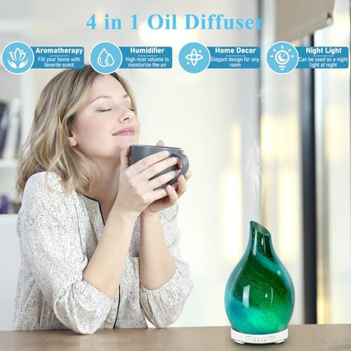 Essential Oil Diffuser 120ML Glass Aromatherapy Diffuser with 4 Timer Settings & 7 Color Changing Lights, Auto Shut-Off, Ultra Quiet Oil Diffuser for Home, Office, Yoga, Spa - Image 4