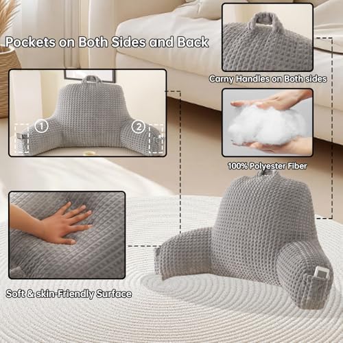 Reading Pillow with Arms for Bed Sitting,Gray Flannel - Image 5