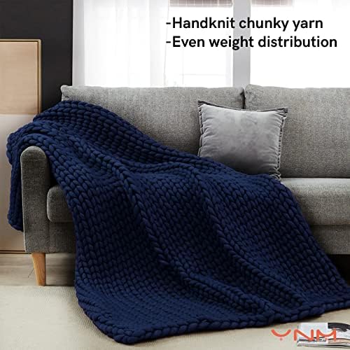 YnM Knitted Weighted Blanket, Hand Made Chunky Knit Weighted Throw Blanket for Sleep, Stress or Home Décor (Navy, 60''x80'' 15lbs), Suit for One Person(~140lb) Use on Twin/Full Bed - Image 2