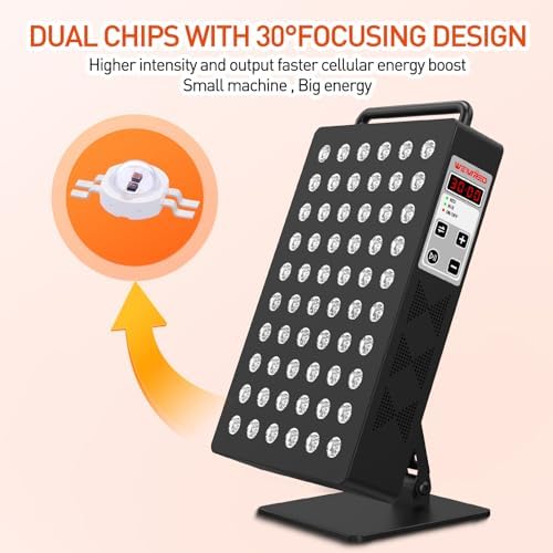 Red Light Therapy Panel 5 Wavelength 60 Dual Chip LEDs 630+660+810+830+850nm Red and Near Infrared Lamp Therapy Device 100W with Timer & Stand for Body Pain Relief Face Skin Health Sleep Black - Image 6