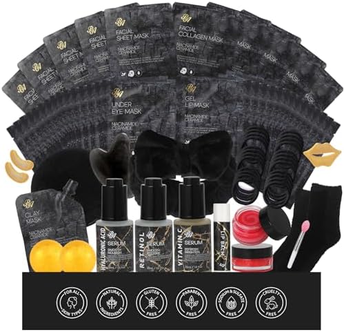 Gifts for Women, 55 Pcs Charcoal Hydrating Skin Care Set, Home Spa Basket by RAROSAACCA