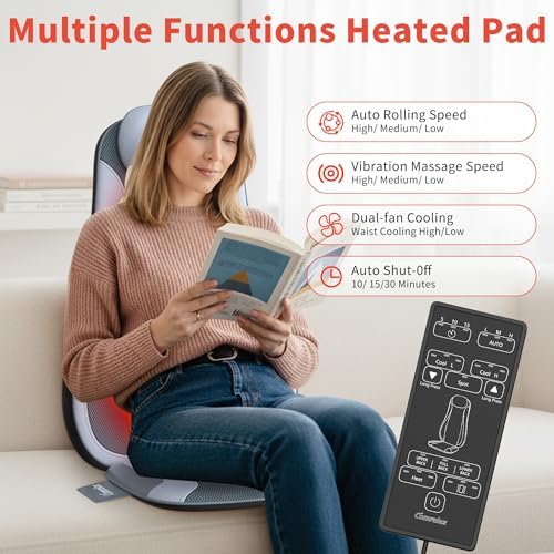 Shiatsu Back Massager with Heat & Cooling, Kneading Rolling Vibration Chair Massager for Deep Tissue Pain Relief, Massage Chair Pad for Home & Office - Image 3