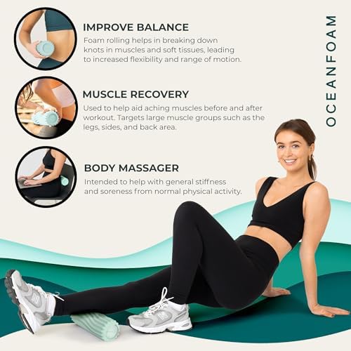 Oceanfoam Ripple Travel Foam Roller (11" x 3.35") Firm Mini Foam Roller for Physical Therapy, Deep Tissue Massage, Back Pain - High Density, Ergonomic Wave Textured - Yoga, Pilates, Exercise (Seafoam) - Image 6