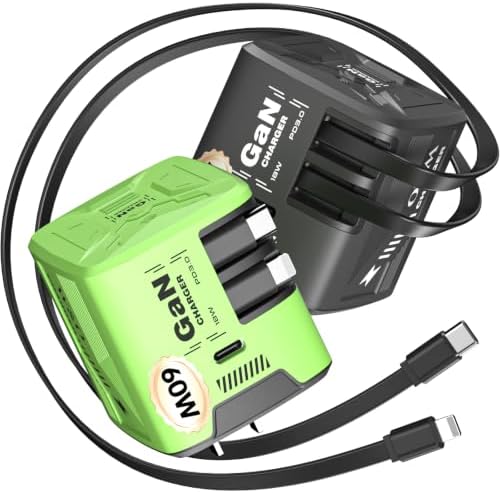 W & O 60W Gan Fast Charger Wall Plug, Built-in Retractable USB-C & L Cables by WO