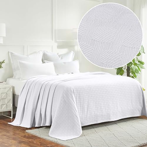 Superior Basketweave Cotton Blanket, Basket Weave Design, Soft, Comfy Cover for Bed, Bedding, Bedroom, Couch Throw, Lounging, Modern Boho Medium Weighted Blankets, King, White - Image 2