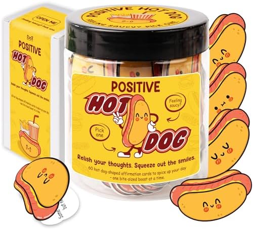 Miarita Positive Hot Dog Jar, Emotional Supports Jar, 60 Affirmation Cards Cheer Up Funny Gag Gifts for Best Friend Birthday Women Teacher, Feel Better Gifts for Women by MiaRitaOfficial