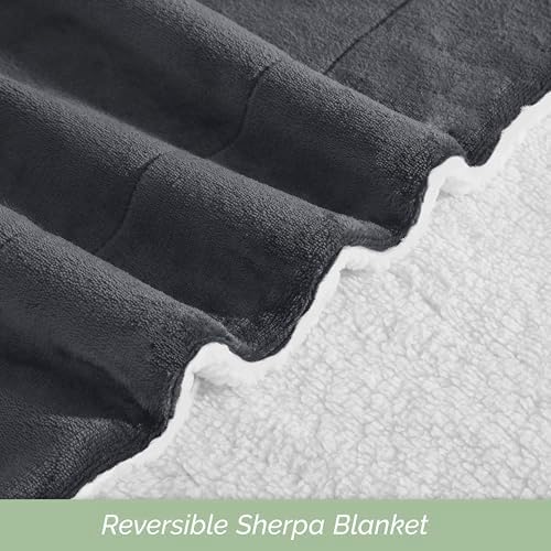 Elegant Comfort Ultra Soft Reversible Flannel Sherpa Blanket - Cozy Silky Fleece Throw for Couch, Bed - Plush Fuzzy Warm Winter Blanket for Gift, King, Gray - Image 5