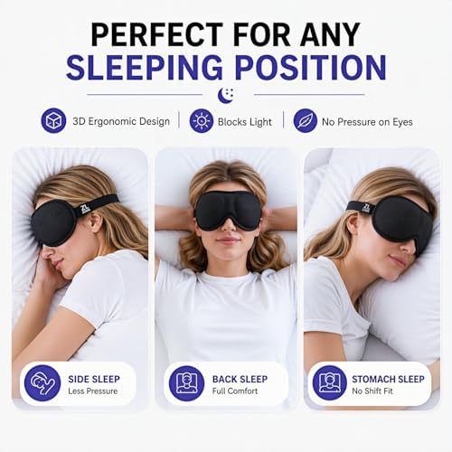 Ultra-Thin 3D Sleep Mask for Side Sleepers Women Men, Contoured Eye Mask for Lash Extensions, Light Blocking, Soft Breathable Lightweight Eye Mask for Sleep, Travel, Meditation,Airplane (Black) - Image 4