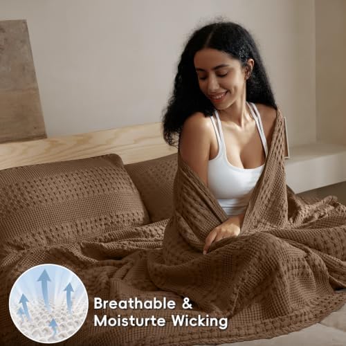 PHF Lightweight 100% Cotton Waffle Blanket for Bed, King, Chocolate - Image 3