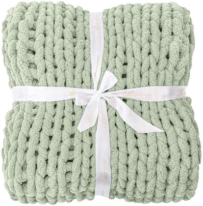 Bigacogo Chunky Knit Throw Blanket for Couch, 40x40 inches, Sage Green - Image 7