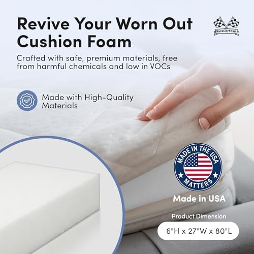 RaceCityFoam High Density Upholstery Foam (Semi Firm) 36 ILD - 6"x27"x80" - Image 2