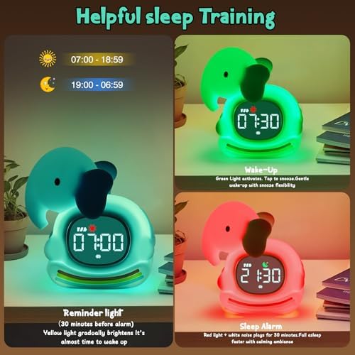 Elephant Alarm Clock with Night Light for Kids,Toddler Sleep Training Clock Ok to Wake Clocks for Girls and Boys, Kids Clocks for Bedrooms,Kids Alarm Clock,Rechargeable,RGB,Gift Ideas for Kids Child - Image 4