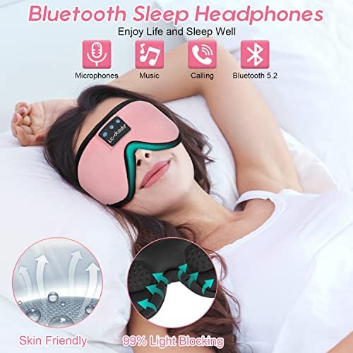 LC-dolida Sleep Headphones, Sleep Mask Bluetooth Wireless Music Eye Mask, Sleeping Headphones for Side Sleepers Sleep Mask with Bluetooth Headphones Ultra-Thin Stereo Speakers Perfect for Sleeping - Image 2