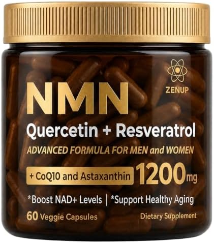 NMN Supplement, 1200mg Blend with 600mg NMN, 250mg Quercetin, 200mg Resveratrol, CoQ10 & Astaxanthin, Daily Supplement Formula, 60 Veggie Capsules, 30 Servings by ZenUP