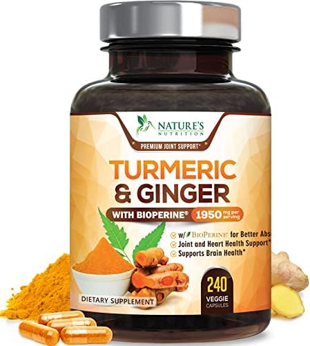 Turmeric Curcumin Supplement - 95% Curcuminoids with Organic Turmeric & Ginger, BioPerine Black Pepper Extract for Best Absorption, Natural Vegan Joint Support, Non-GMO, Bottled in USA - 240 Capsules by NaturesNutrition