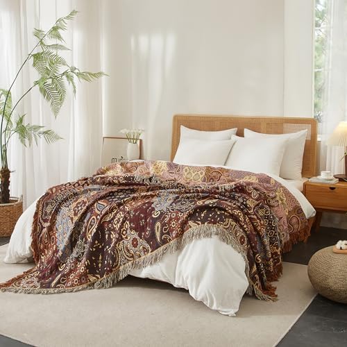 Boho Throw Blanket for Bed 80”x90”, 100% Cotton Blanket for Couch Sofa - Image 3