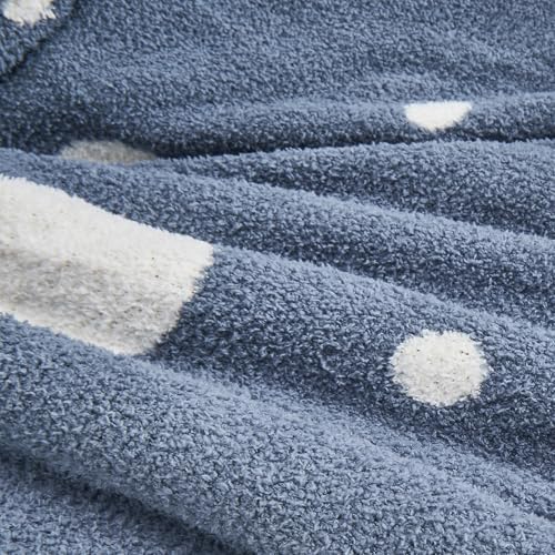 CozeCube Reversible Knitted Throw Blanket,Dusty Blue White Polka Dot60 x80 - Image 3