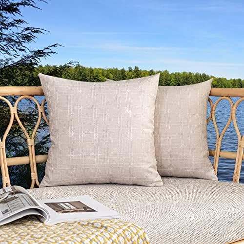 Kevin Textile Outdoor Waterproof 24”x24” Pillow Covers 2 Pack, Light Beige by KevinTextile