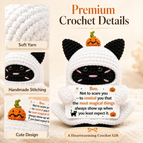 Halloween Boo Basket Stuffer Positive Crochet Cat Gifts for Women Men - Image 2