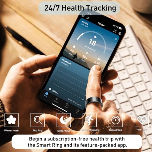 Smart Ring, Health Fitness Tracker with Heart Rate Blood Oxygen Monitor, Sleep & All-Day Sports Tracking, Long Battery Life Waterproof Wearable Ring for Men Women (R02C, Silver, 10) - Image 3