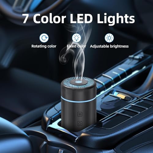 SEEDSEEL 100ML Car Diffuser, USB Rechargeable Battery Operated,Powered Cordless Essential Oil Diffuser, 7 LED Color Lights 2 Timer Modes for Car Outdoor Home (Black) - Image 6