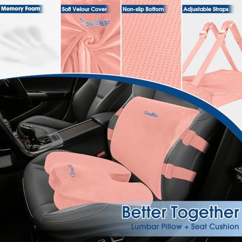 CloudBliss Ergonomic Seat Cushion & Lumbar Support Pillow Set, Pink, XL - Image 3