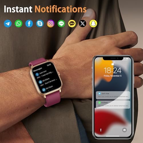 Smart Watch Fitness Tracker for Men Women, Answer/Make Call, 1000 mAh Battery, 120+ Sport Modes, Step Counter, Sleep Monitor Fitness Watch, Smartwatch for Android iPhone iOS (Wine Red) - Image 3